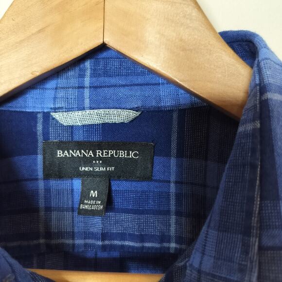 Banana Republic Linen Cotton Button Up Shirt Plaid - Picture 6 of 7